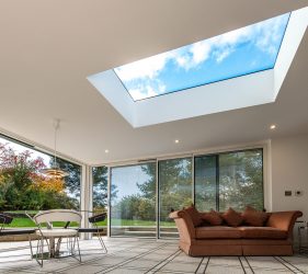 Glass Flat Rooflight and Painswick RAL Sliding Aluminium Patio Doors