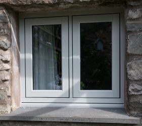 Green Grey Painswick Timber Effect Cottage Windows for Old Stone Build Home