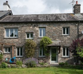 Green Grey Painswick Timber Effect Cottage Windows for Old Stone Build Home