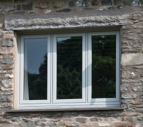 Green Grey Painswick Timber Effect Cottage Windows for Old Stone Build Home