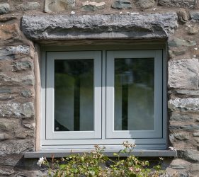 Green Grey Painswick Timber Effect Cottage Windows for Old Stone Build Home