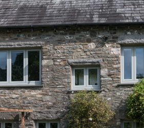 Green Grey Painswick Timber Effect Cottage Windows for Old Stone Build Home