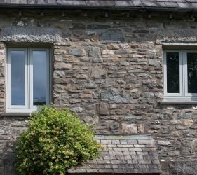 Green Grey Painswick Timber Effect Cottage Windows for Old Stone Build Home