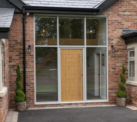Modern Entrance Door with Large Glass Aluminium Frame and Panels